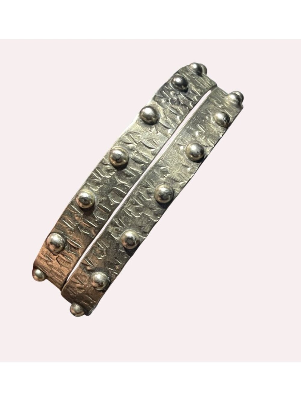 Vintage Silver Cuff Bracelet Tribal Style Hammered Studded Artisan 26g EUC